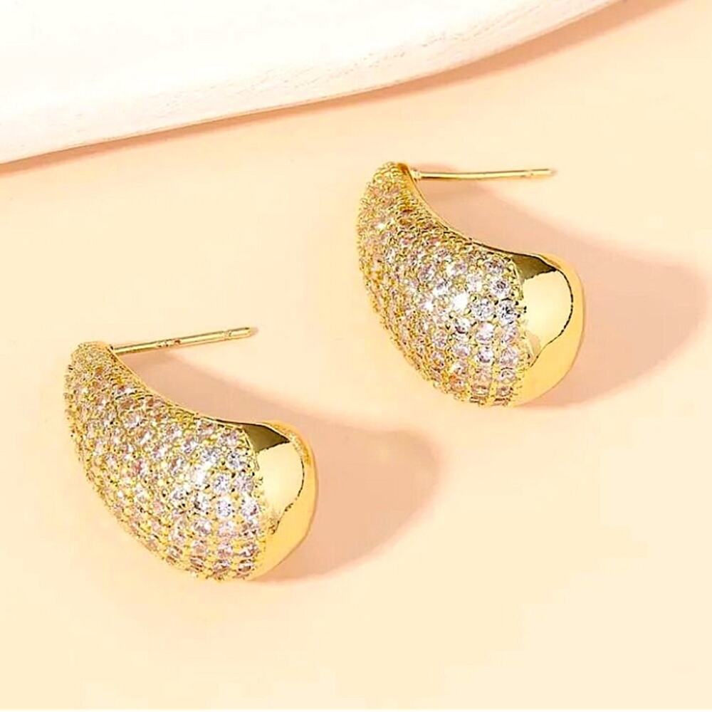 Gold Zircon Water Drop Earrings Luxury Exquisite Tear Drop Gold Plated Gift - Picture 9 of 13